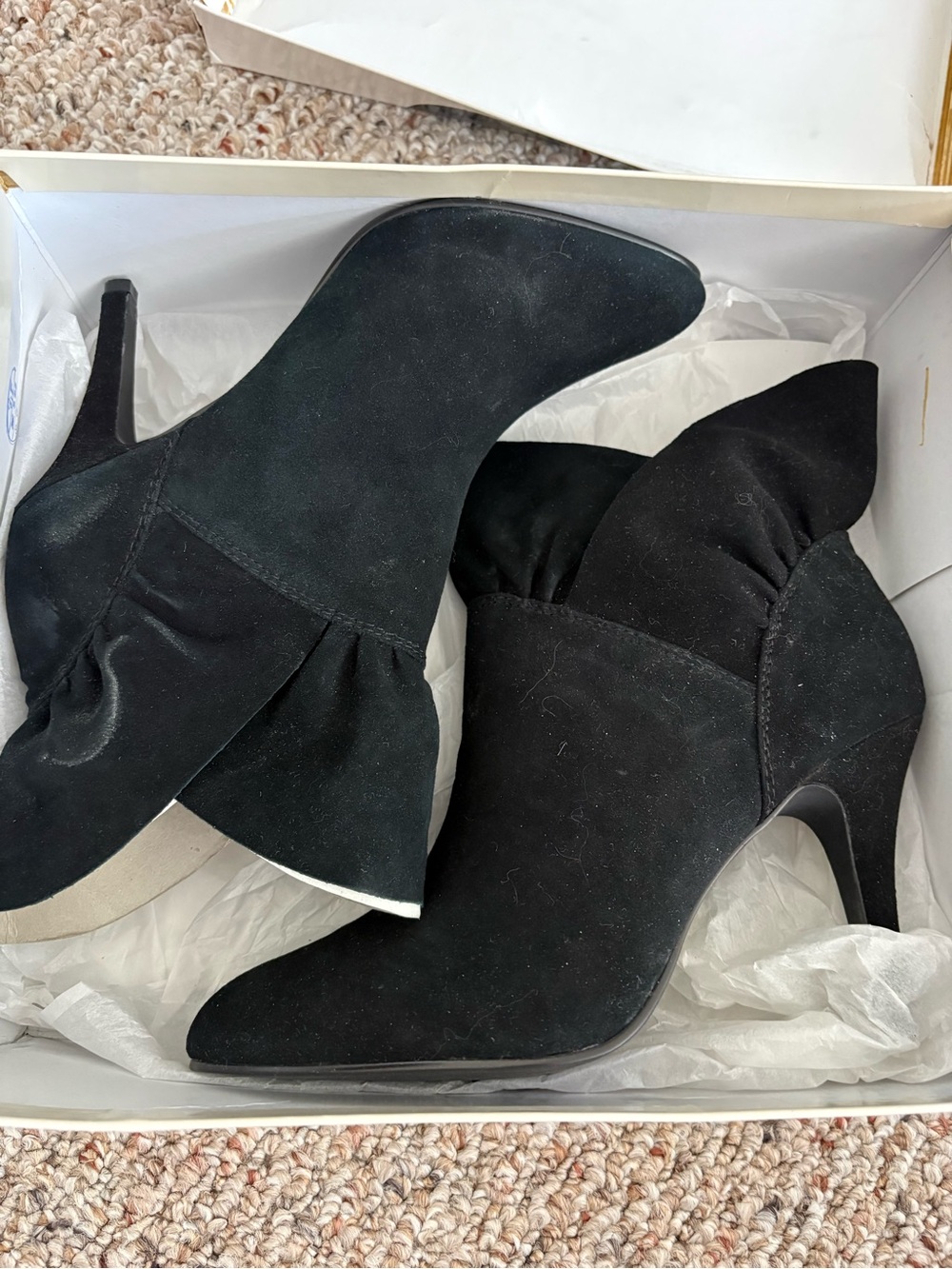 Nine West Black Suede Pointed Toe Stiletto Ankle Booties